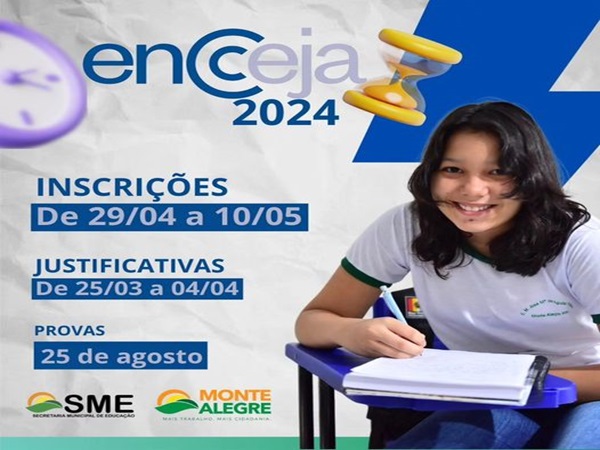 SME ESTÁ COM INSCRIÇÕES ABERTAS PARA O ENCCEJA 2024